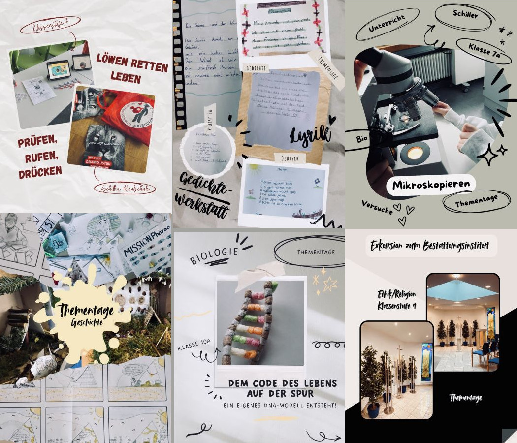 SchülerInnen arbeiten mit Mikroskopen, werden mit Löwen retten Leben geschult, besuchen den Bestatter, setzen Geschichte kreativ um, schreiben Gedichte und bauen eine DNA mit PlayMais. und